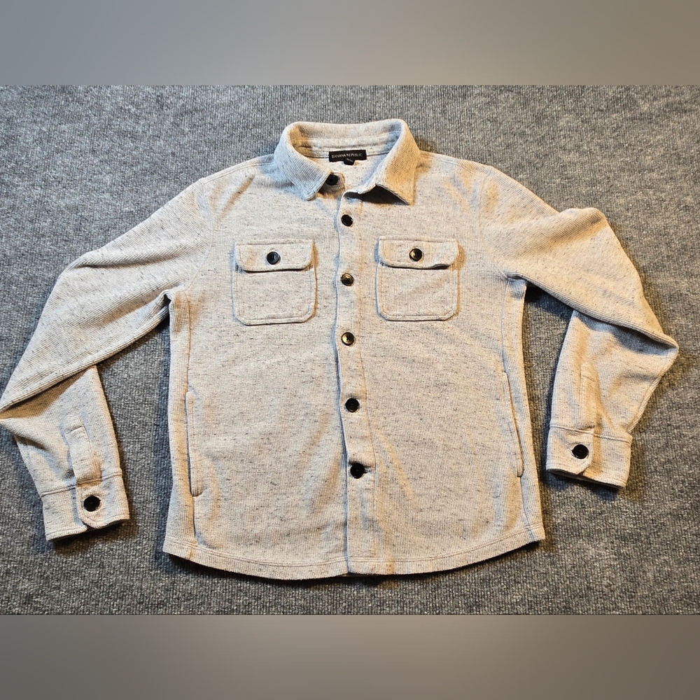 Banana Republic Brushed Waffle Knit Shirt Jacket Shacket Gray Size XS‎